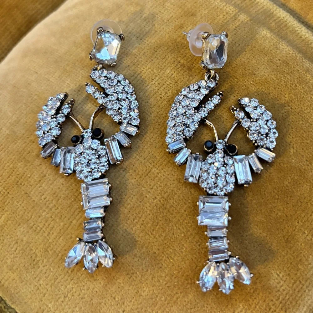 NEW GLAM ROCK LOBSTER Pendant Earrings CZ - Picture 3 of 5